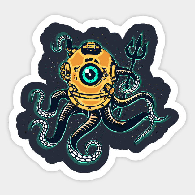 Trident Octopus Monster Divers Sticker by ElWish